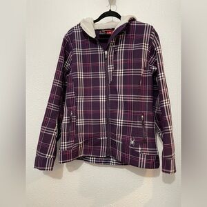Woman's Purple White Plaid Lined Spyder Hooded Jacket size XL